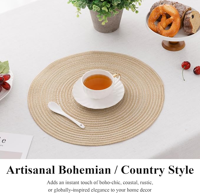 SHACOS Round Braided Placemats Set of 8 Cotton Fabric Round Table Mats Non Slip - Image 4