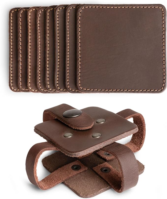 Hide & Drink Leather Coasters Set of 8, Premium Leather Table Protection - Image 3