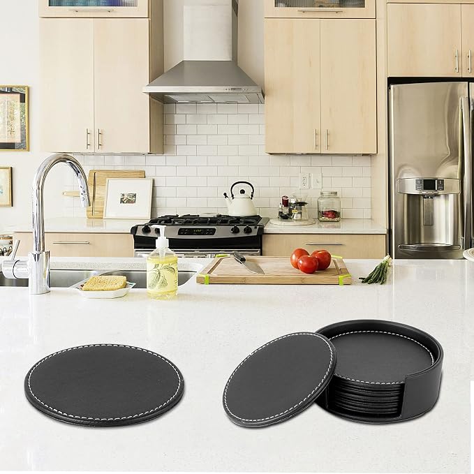 Set of 6 Round Leather Bar Coasters - Image 7