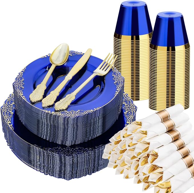 Bestluck 350PCS Blue Disposable Dinnerware by Bestluck