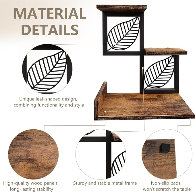 Desk Shelf Organizer, 3 Tier Desktop Leaf Small Bookshelf | Adjustable rustic - Image 6