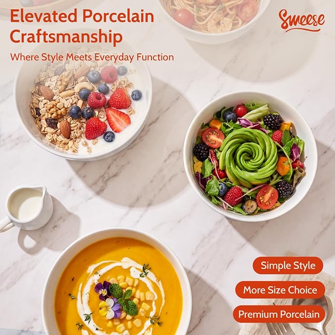 Sweese Ceramic Soup Bowl Set of 4, 29 oz Round Pasta Bowl Stackable Serving Bowl - Image 7