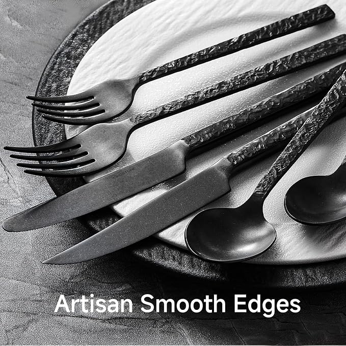 36 Pcs Black Hammered Silverware Set - Image 6