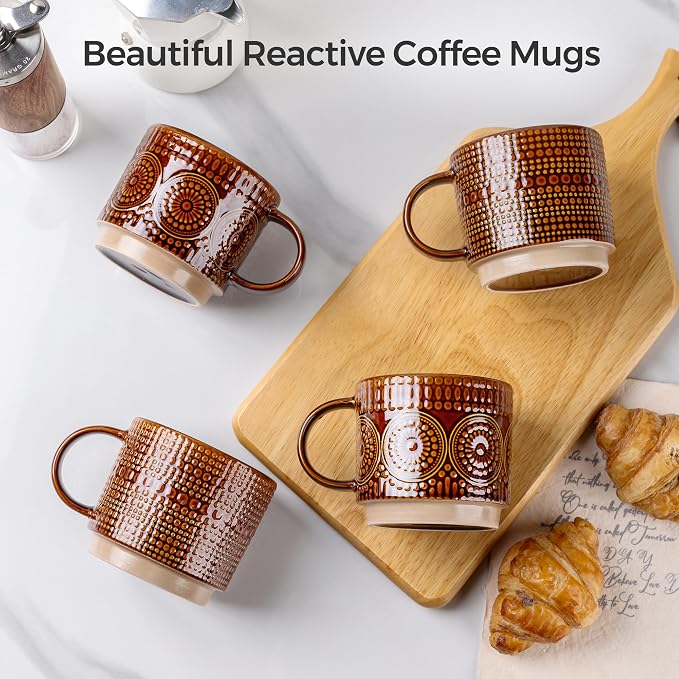 GBhome 16 oz Coffee Mugs Set of 4, Stackable Ceramic Coffee Cups Set | Modern - Image 5