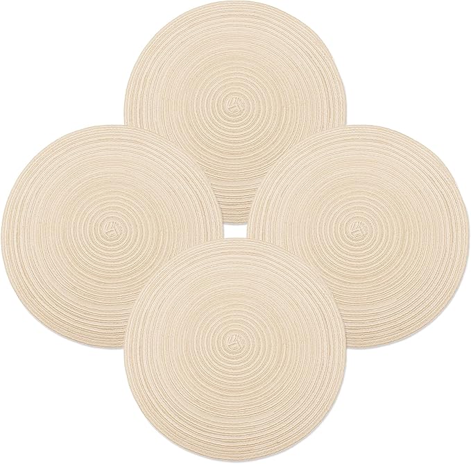 MIAOMIAO Round Placemats Set of 4 Woven Braided Place Mats | 14.5 Inch Cotton by Unknown