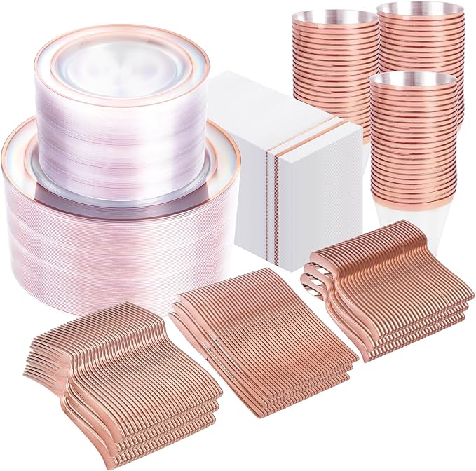 GATHER 700PCS Clear Rose Gold Plastic Plates 100 Guest by Gather