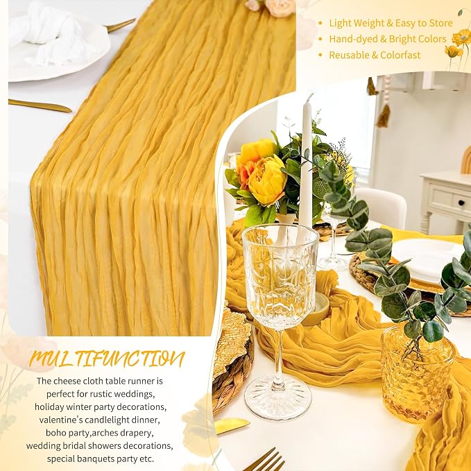 Showgeous 30 Pack Gold Cheesecloth Table Runner, 17 x 108 Inches | Boho - Image 5