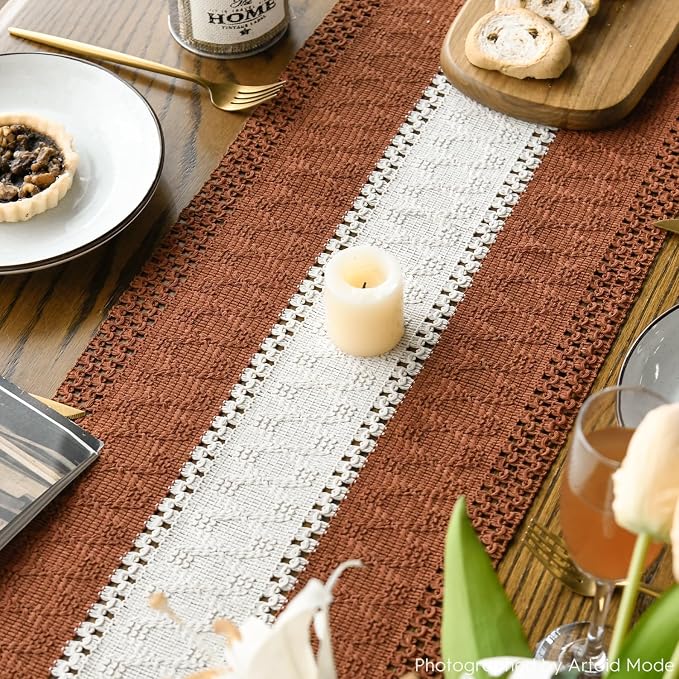 Artoid Mode Caramel Farmhouse Woven Table Runner 12x120 Inch | Holiday Rustic - Image 4