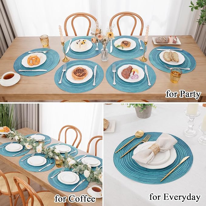 SHACOS 15 inch Round Placemats Set of 8 Variegated Multicolor Place Mats Cotton - Image 9