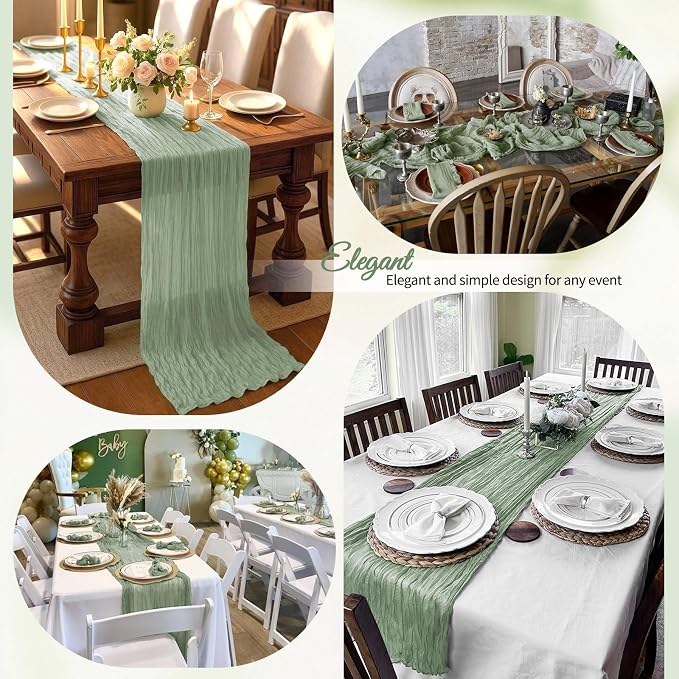 12 Pack Sage Green Cheesecloth Table Runner 10Ft, Gauze Table Runners 21.5 x - Image 3