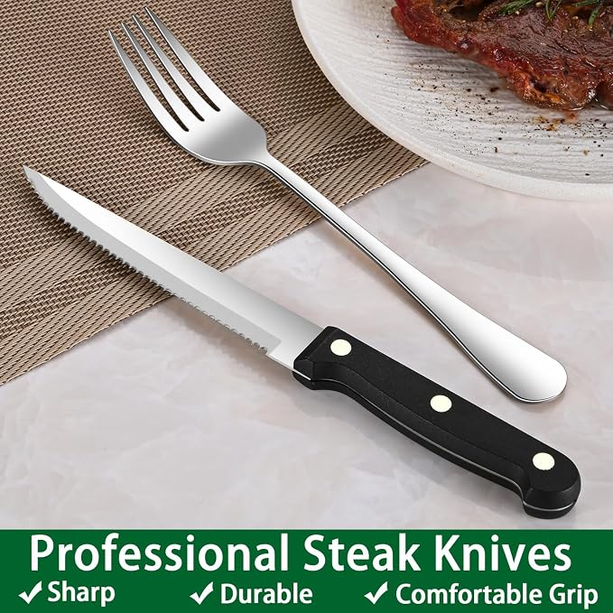 24-Piece Silverware Set with Steak Knives, Flatware Set Service - Image 5