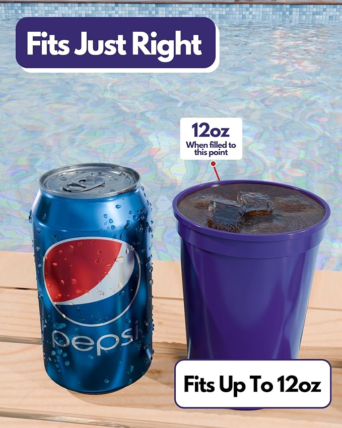 PartyPrints 10 Pack Small 10 to 12 oz Purple Reusable Blank Plastic Cups - Image 2