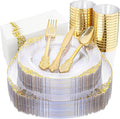 Nervure 175Pcs Clear Plastic Plates, Plastic Dinnerware Set by Nervure