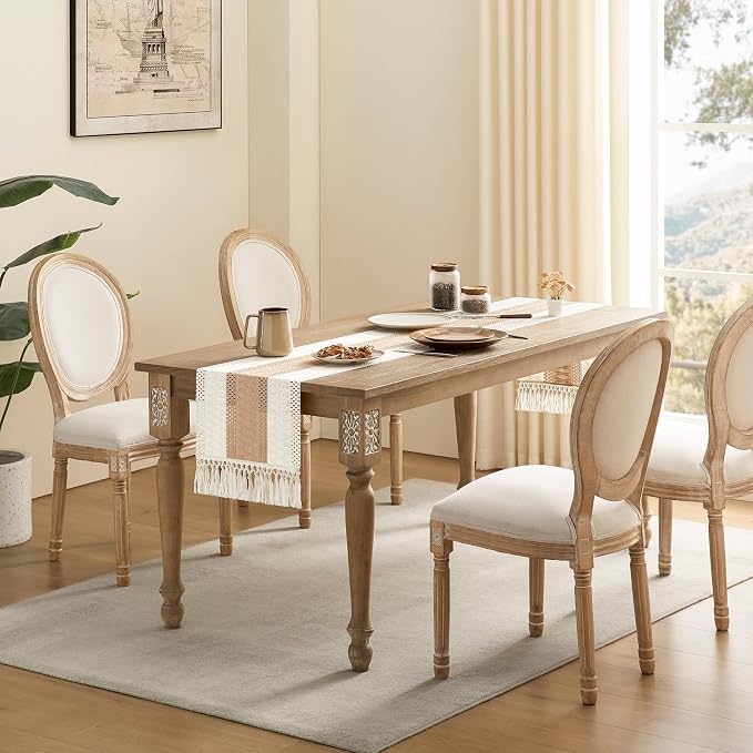 Macrame Style Bicolor Stitching Table Runner 14x108in Beige | Woven Boho Table - Image 3