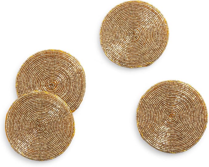 Handmade Beaded Coasters, Glass Bead Coasters in Gold, Coffee Table Décor - Image 2
