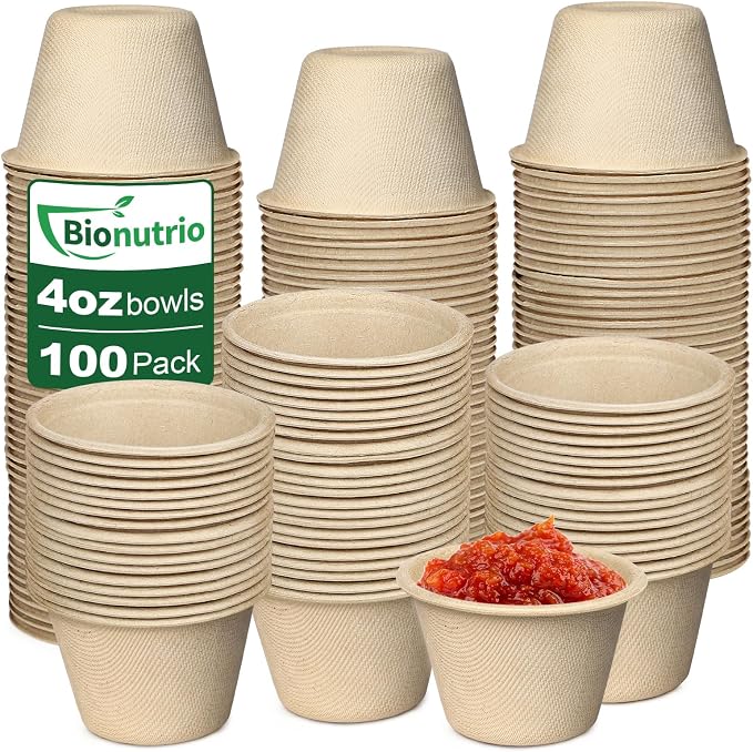 4 oz Small Paper Bowls, 100 Pack Compostable Natural | Biodegradable Natural by HOME