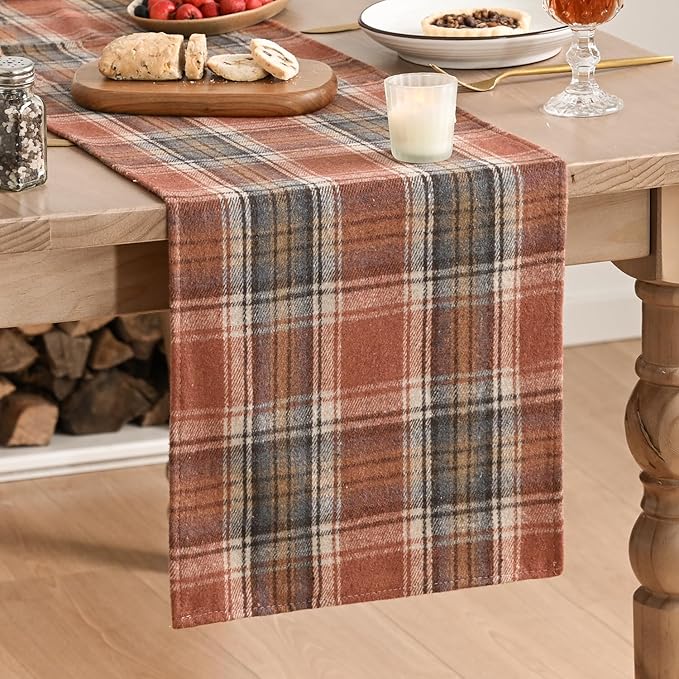 Artoid Mode Rust Farmhouse Plaid Fall Table Runner 13x72 Inch | Holiday Kitchen by ArtoidMode