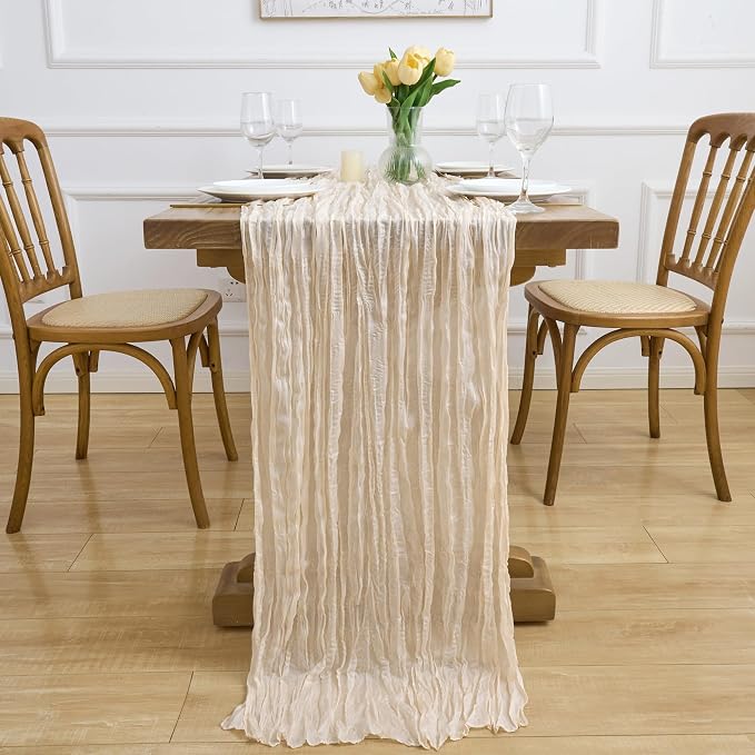 Asee'm 3pcs Beige Cheesecloth Table Runner Summer 10FT Boho Gauze Rustic | Boho - Image 6