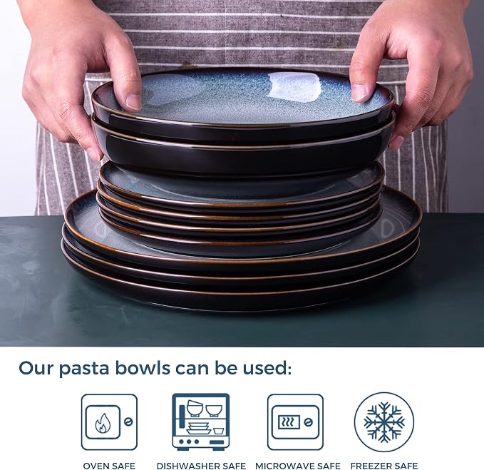 LERATIO 9.0" Ceramic Pasta Bowls Set of 6, 38oz Large Stoneware Bowls Set | - Image 3