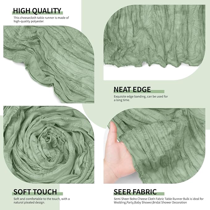 12 Pack Sage Green Cheesecloth Table Runner 10Ft, Gauze Table Runners 21.5 x - Image 6