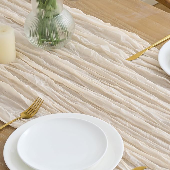 Asee'm 3pcs Beige Cheesecloth Table Runner Summer 10FT Boho Gauze Rustic | Boho - Image 3