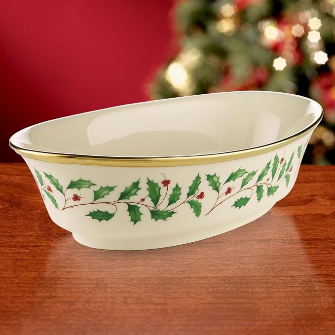 Lenox Holiday Porcelain Christmas Serving Bowl, 34oz | dishwasher safe | - Image 2