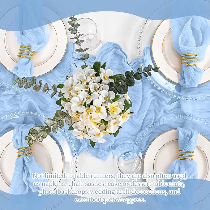 8 Pack Light Blue Table Runner 17 x 108inch Cheesecloth Table Runner Boho Gauze - Image 7