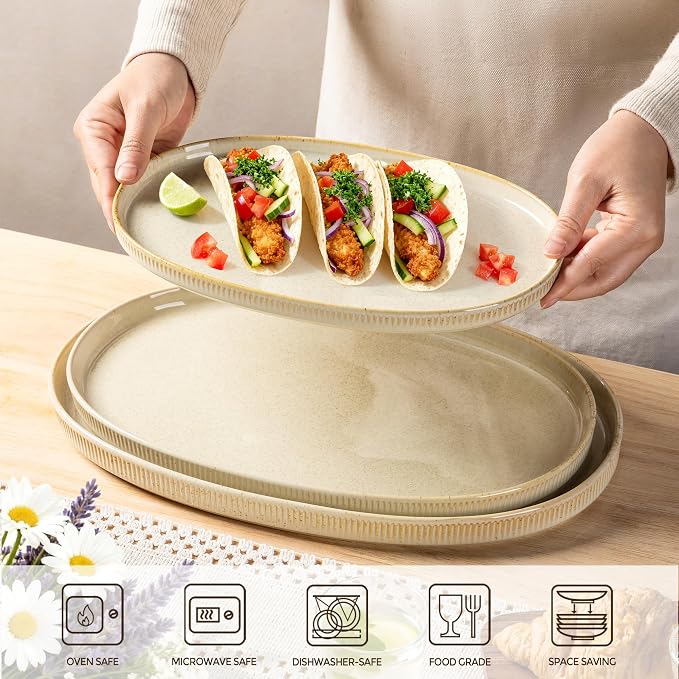Ceramic Serving Platter Set of 3, Oval Serving Plates and Dishes | - Image 2