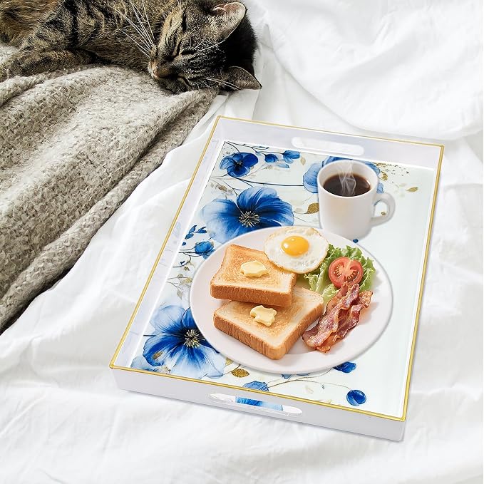 Serving Tray with Handles, 15.7 * 11.8 inches, Plastic Ottoman Tray with - Image 6