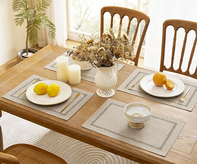 Farmhouse Burlap Place Mats, Coffee Placemats Set of 6, 12 x 18 Inch | Double - Image 5