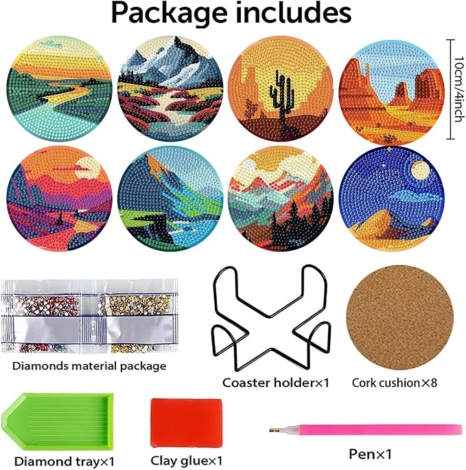 Mrnsiet 8PCS Landscape Diamond Art Coasters - Image 3