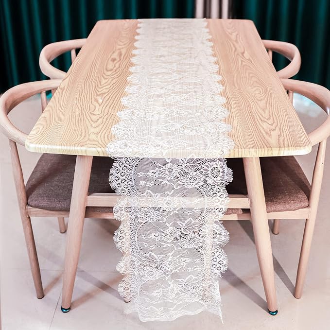 2 Pcs White Lace Table Runner 14 x 120 Inch Vintage Rustic Table Runner - Image 3