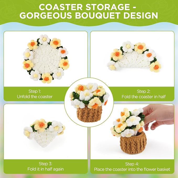Crochet Flower Coasters, Handmade Bouquet Coasters - Image 3