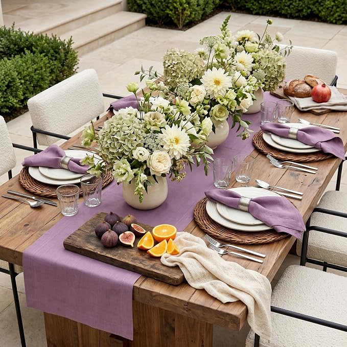 Solino Home 100% Pure Linen Table Runner Mulberry Long, Fete 14 x 108 in | - Image 2