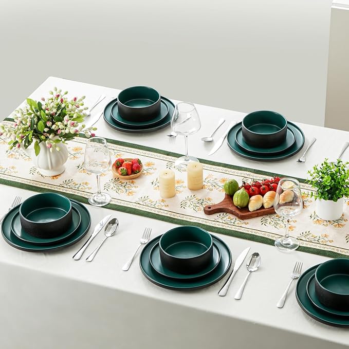 Ceramic Salad & Dessert Plates Set, 8 Inch, Modern Green | Stoneware, - Image 9