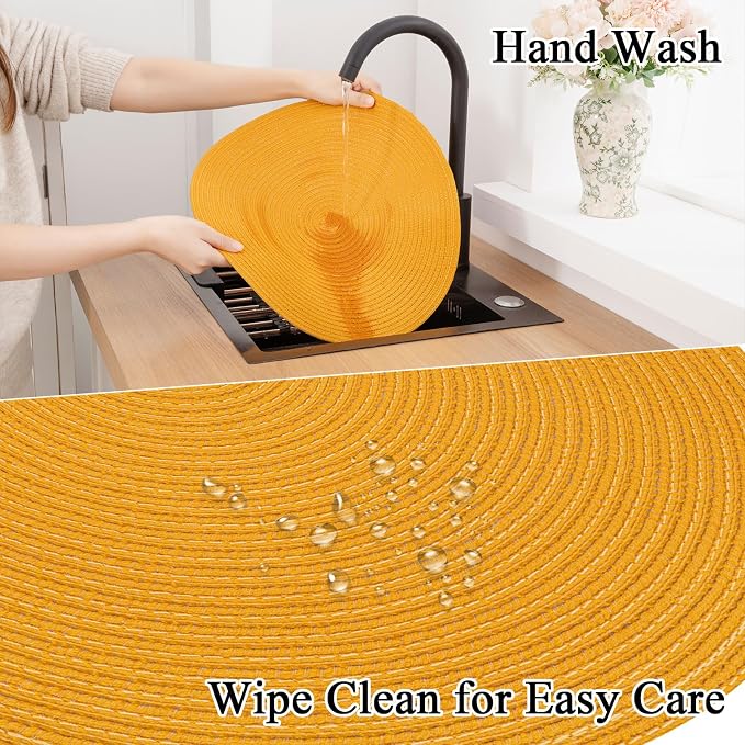 SHACOS 15 inch Round Braided Placemats Set of 6 Non Slip Washable Kitchen Table - Image 8