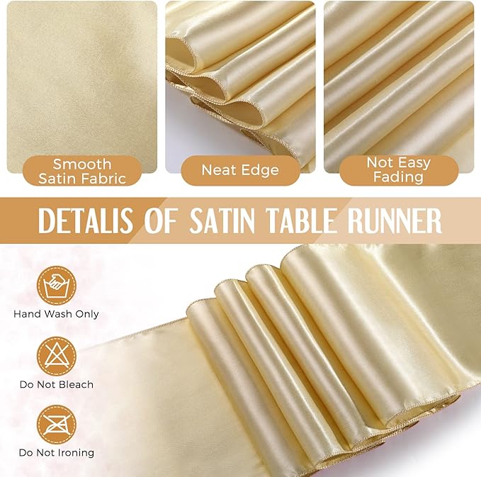 8 Pack White and Gold Disposable Plastic Tablecloths and Satin Table Runner Set - Image 4