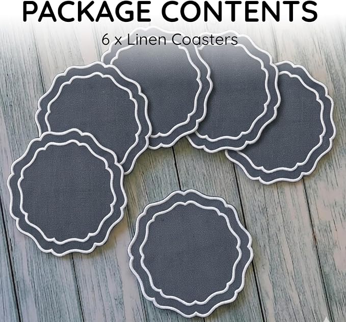 Linen Coasters for Drinks Set of 6, Fabric Coasters - Image 2