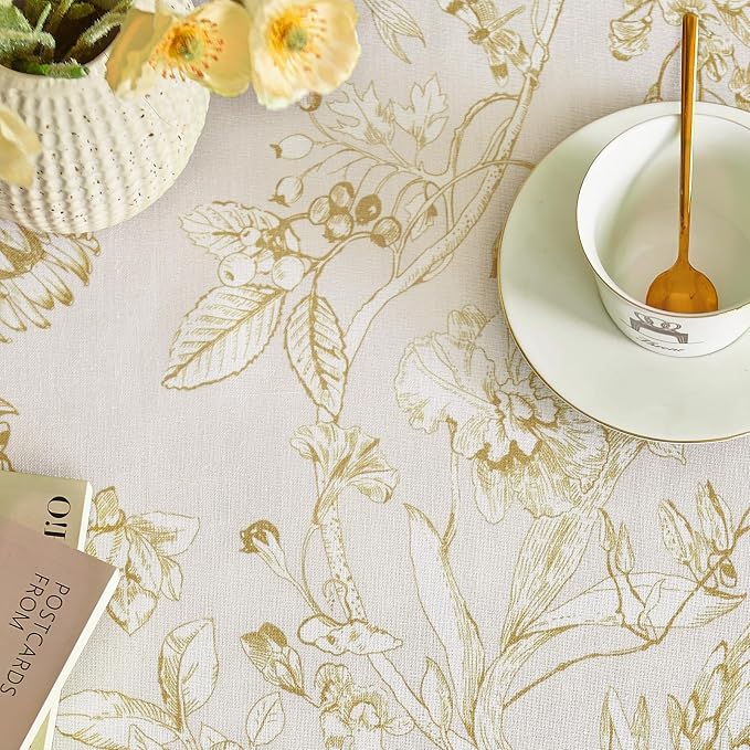 jinchan Yellow Floral Linen Rectangle Table Cloth 50 x 70 Inch | Soft floral - Image 9