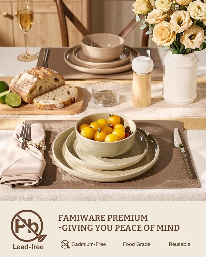 Stoneware Dinnerware Set for 4, Plates & Bowls, Chip & Scratch Resistant - Image 3