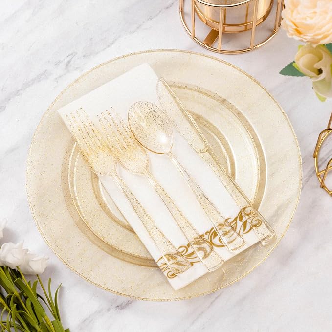 350 Pieces Gold Glitter Disposable Dinnerware Set - Image 2
