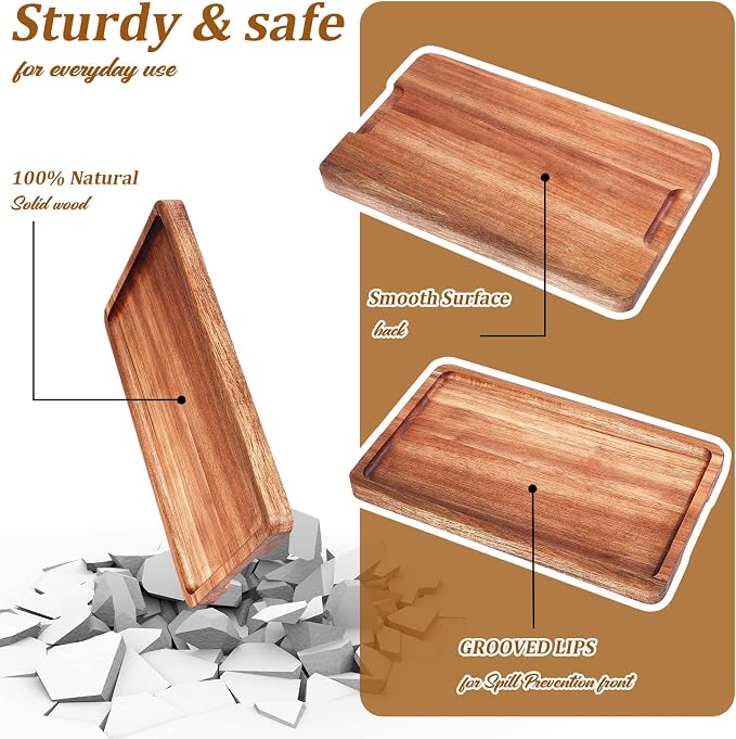 Qunclay 6 Pcs Acacia Wood Serving Trays Wooden Plates - Image 3