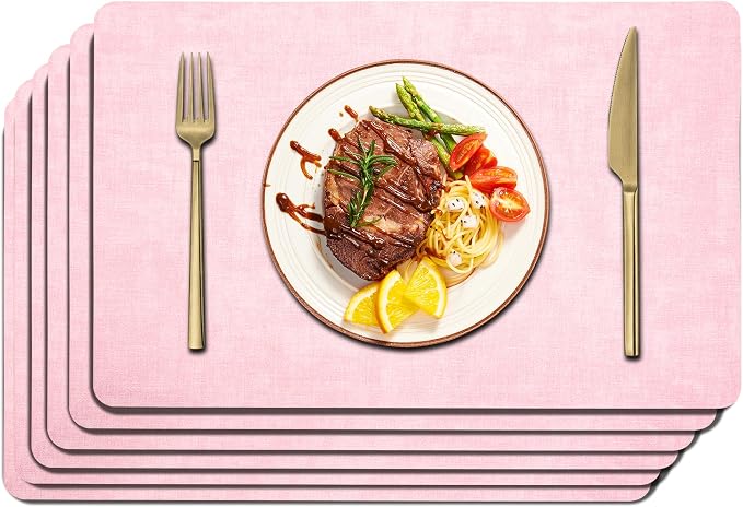Maxpearl Faux Leather Placemats Set of 6, Light Pink | Waterproof by Maxpearl