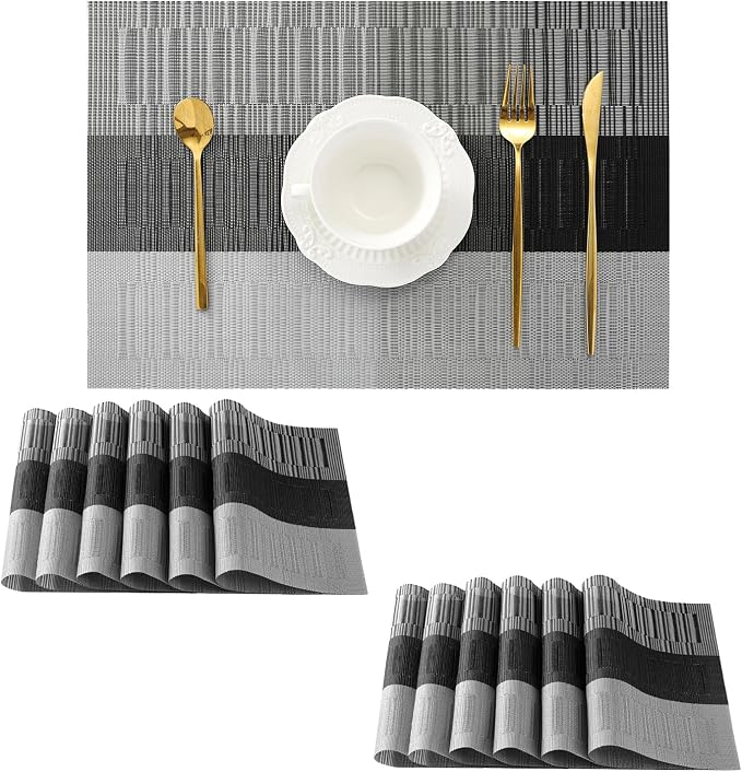 Leetaltree Grey with White Striped Placemats Set of 12 by Leetaltree-ArtatEveryTable
