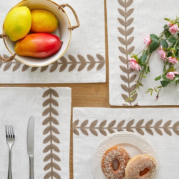 Wracra Embroidered Place Mats, Taupe Rustic Placemats Set of 4 | Macrame - Image 2
