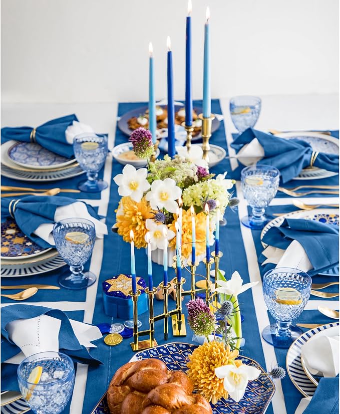 Solino Home 100% Pure Linen Table Runner Indigo Blue Hemstitch, 14 x 144 in | - Image 2