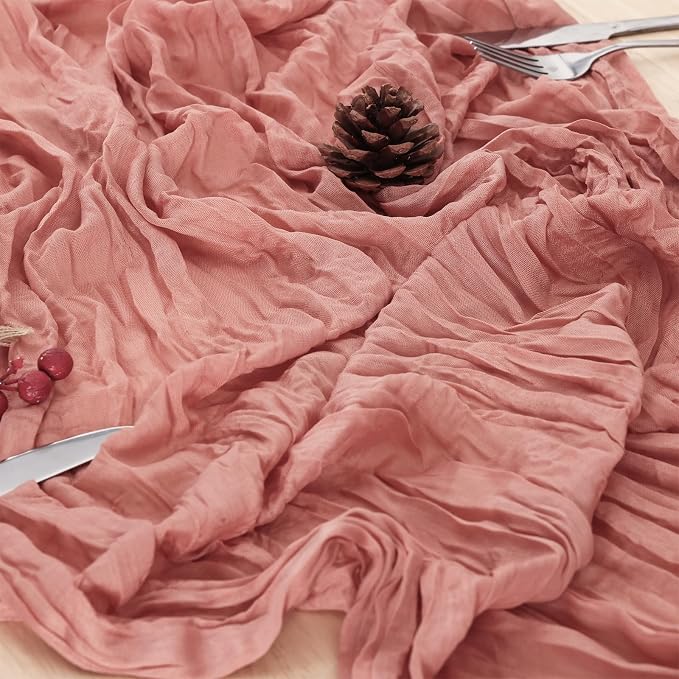 1 Pack Dusty Pink Cheesecloth Table Runner 120 Inch Boho Wedding Decor | - Image 5