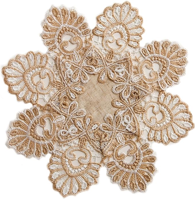 European Antique Jacquard Lace Table Doilies, Small Farmhouse Linen Embroidered by VIRFONOR