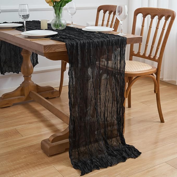 Asee'm 3pcs Black Cheesecloth Table Runner Summer 10FT Boho Gauze Rustic | - Image 7