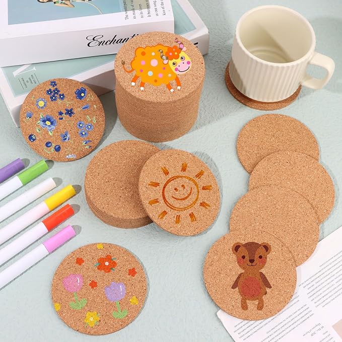 80 Pcs Cork Coasters for Drinks 3.5 Inches Reusable Round Blank Cork Coasters - Image 4